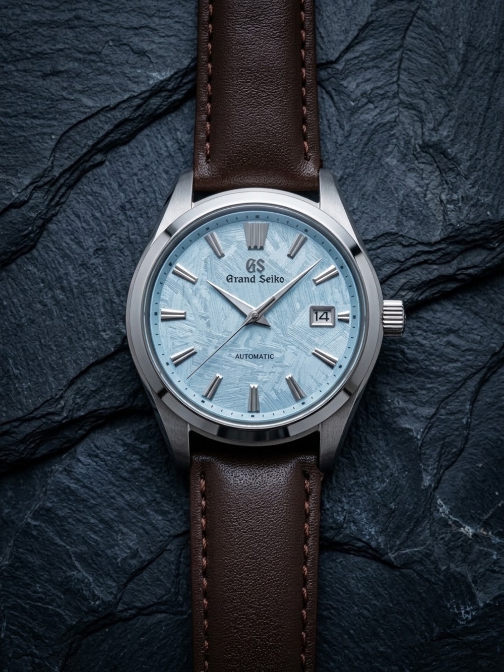 Custom 40mm Automatic Grand Seiko Mod Watch NH35 Ice Blue Skyflake Dial